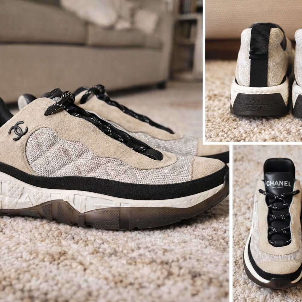 CHANEL Women's Black and Cream Sneakers